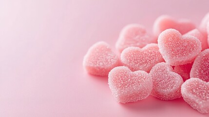 Fototapeta premium Pink Heart Shaped Candies on Pink Background
