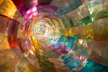 A stunning image of a colorful glass tunnel, where light interplays with various hues, creating an abstract, immersive passageway that captures imagination and intrigue.