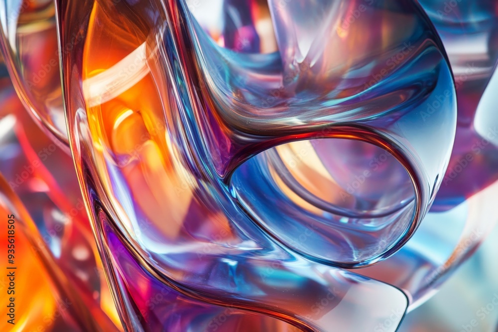 Poster This image displays flowing transparent glass forms with vibrant lighting, creating an abstract composition that mesmerizes with its fluid movements and brilliant use of colors and light.