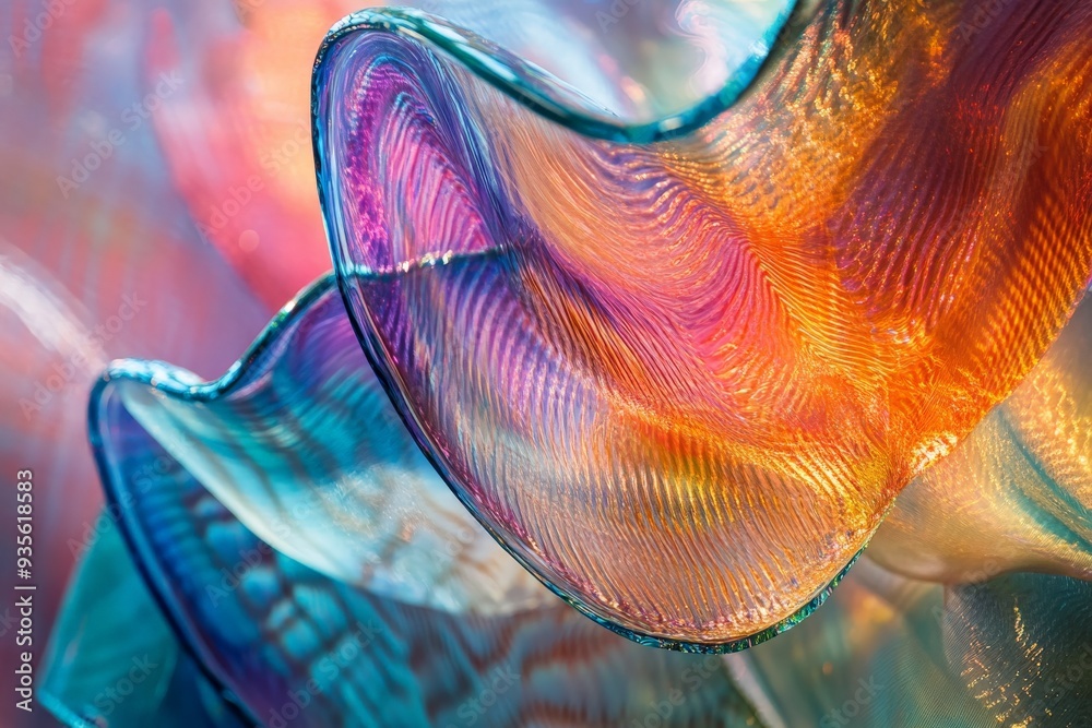 Leinwandbilder This image features vibrant, undulating waves of colored glass, creating a dynamic and visually rich composition with deep, mesmerizing hues and intricate textures.