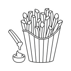 Golden French fries in a container, fast food vector design