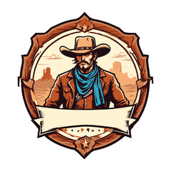 Western Cowboy Emblem with Blank Banner
