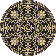 Vector gold-black colored round ornament of ancient Greece. Classic circle pattern of the Roman Empire