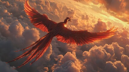 Phoenix Soaring Through the Clouds at Sunset.