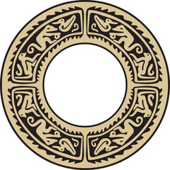 Native American vector round gold with black pattern. Geometric shapes in a circle. National ornament of the peoples of America, Maya, Aztecs, Inca