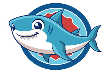 Obraz premium Cartoon Illustration of a Smiling Shark with Teeth