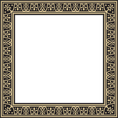 Vector square gold with black border, frame, Pompeii. Rectangle Neopolitan ornament. Art of Ancient Rome. Template for stained glas