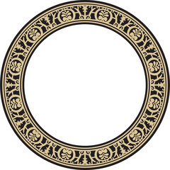Vector round gold with black border, frame, Pompeii ring. Circle Neopolitan ornament. Art of Ancient Rome