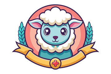 Obraz premium Cartoon Lamb with Fluffy Fur and a Cross Emblem