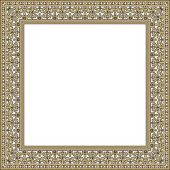 Vector square gold with black border, frame, Pompeii. Rectangle Neopolitan ornament. Art of Ancient Rome. Template for stained glas