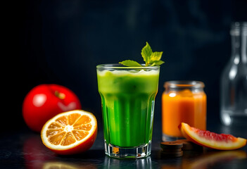 Fototapeta premium Refreshing Green Juice Cocktail Garnished With Mint and Citrus