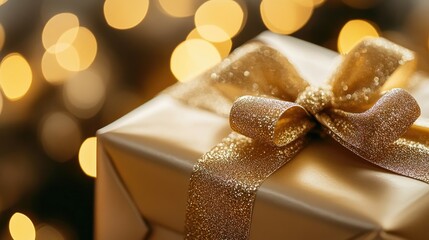 A golden ribbon wrapped around a gift box, ready to be given to someone special --
