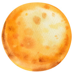 Yellow moon on isolated background, watercolor illustration, hand drawing