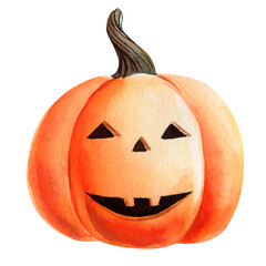 Halloween pumpkin watercolor on isolated background. Hand drawn funny pumpkin Happy Halloween clip art