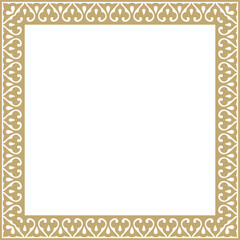 Vector golden arabic national square ornament.  Ethnic rectangle, frame of eastern peoples. Persian painting