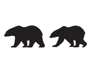 Polar bear silhouettes set, large pack of vector silhouette design, isolated white background ,Grizzly bear or polar bear silhouette flat vector icon for animal wildlife apps and websites