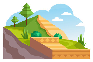 Scenic Landscape with a Hill, Steps, and Trees