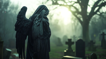 Fototapeta premium The scary angel of death is haunted by a graveyard 
