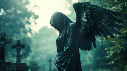 The scary angel of death is haunted by a graveyard	