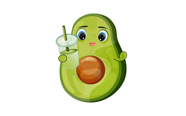 Cute avocado smile and funny clipart sticker