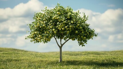 A green apple tree with ripe fruit, a symbol of growth and abundance in nature