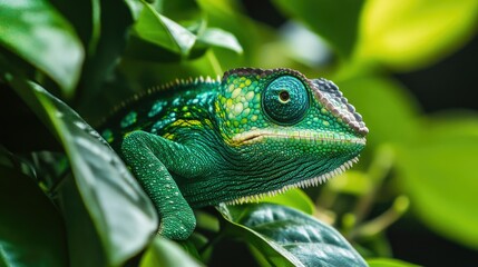 A green chameleon blending into its surroundings, showcasing nature's incredible adaptability