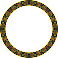 Vector round colored ancient Russian ornament. Slavic border, frame. Circle, ring. Painting of the royal chambers