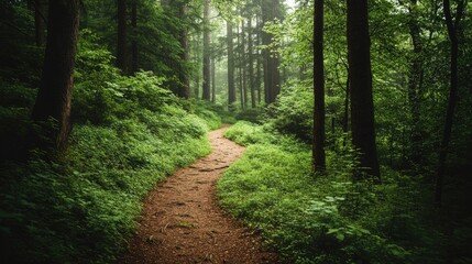 Obraz premium A green hiking trail through a forest, inviting exploration and adventure