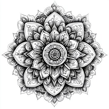 recommend clip art: Black and white Vintage engraved art of an intricate mandala design, isolated on white background, ink sketch illustration, simple vector art design, highly detailed line art, high contrasty 