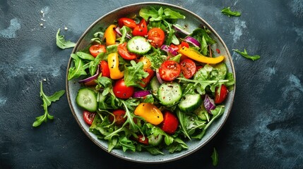 A green salad with fresh vegetables, healthy and colorful, ready to be served