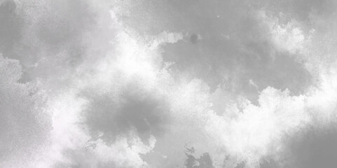 Abstract white and gray isolated cloud cumulus clouds. Gray aquarelle painted realistic fog or mist smoky textured canvas design. White and ash messy wall stucco texture background.