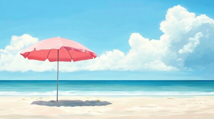 A pink beach umbrella on a sunny day, providing shade and relaxation