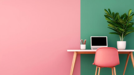 Fototapeta premium Eco-friendly home office, sustainable furniture and decor, flat design illustration