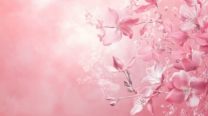 A pink pastel background with delicate floral patterns, creating a soft and feminine atmosphere