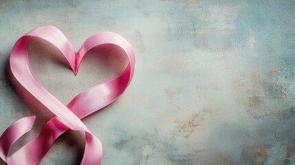 A pink ribbon in the shape of a heart, symbolizing love and care
