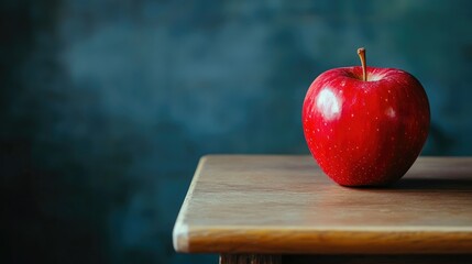 A red apple on a school desk, symbolizing education and knowledge