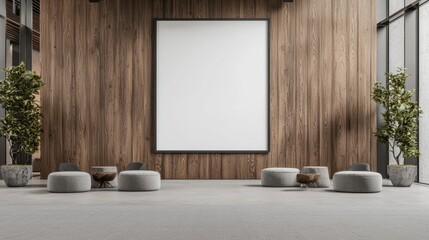 Modern Office Interior with Mock-Up Frame and Contemporary Decor under Soft Lighting - 3D Render, Generative Ai