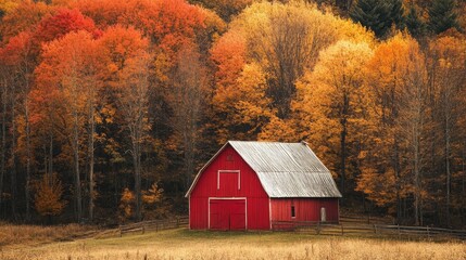 A red barn surrounded by autumn trees, symbolizing rural charm and seasonal beauty9267-4136-8424-702c7b2b32d5