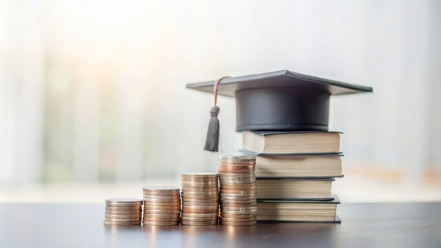 Study Loan Concept Background - A loan application form with books and coins, illustrating financing education.
