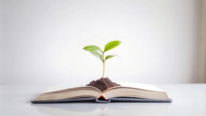 Growing Knowledge Background - Plant sprouting from a book, symbolizing the growth of knowledge through investment.
