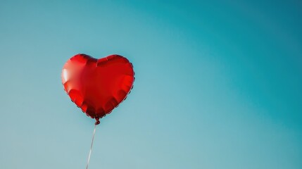 Fototapeta premium A red heart-shaped balloon floating against a clear blue sky, symbolizing love and joy