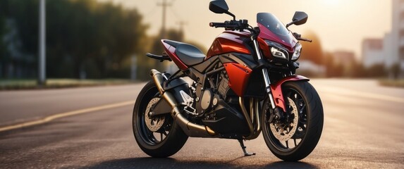 Red and Black Motorcycle Parked on Asphalt Road