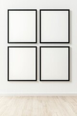 Modern Office Wall with Sleek Black Frames and Cityscape View - 3D Render, Generative Ai