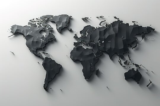 A black and white world map with a grey background