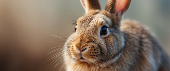Fototapeta premium Close-up Portrait of a Brown Rabbit with Long Whiskers