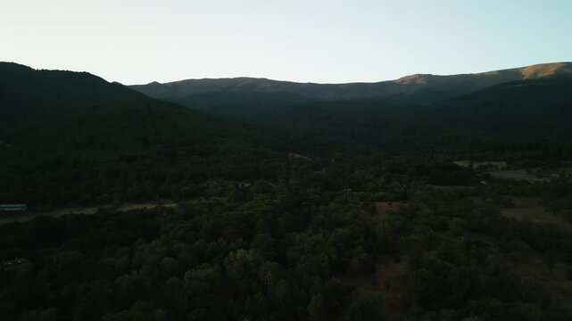 Aerial View Of A Forest In Madrid During Sunset