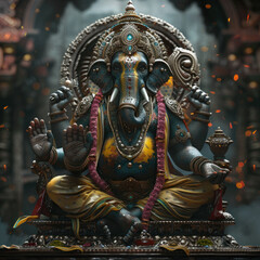Obraz premium Colorful lord ganesha sculpture on dark background