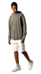 Man png mockup in gray hoodie street fashion full body