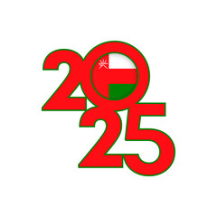 2025 banner with Oman flag inside. Vector illustration.