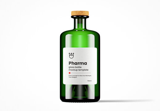 Green Glass Pharma Bottle Mockup
